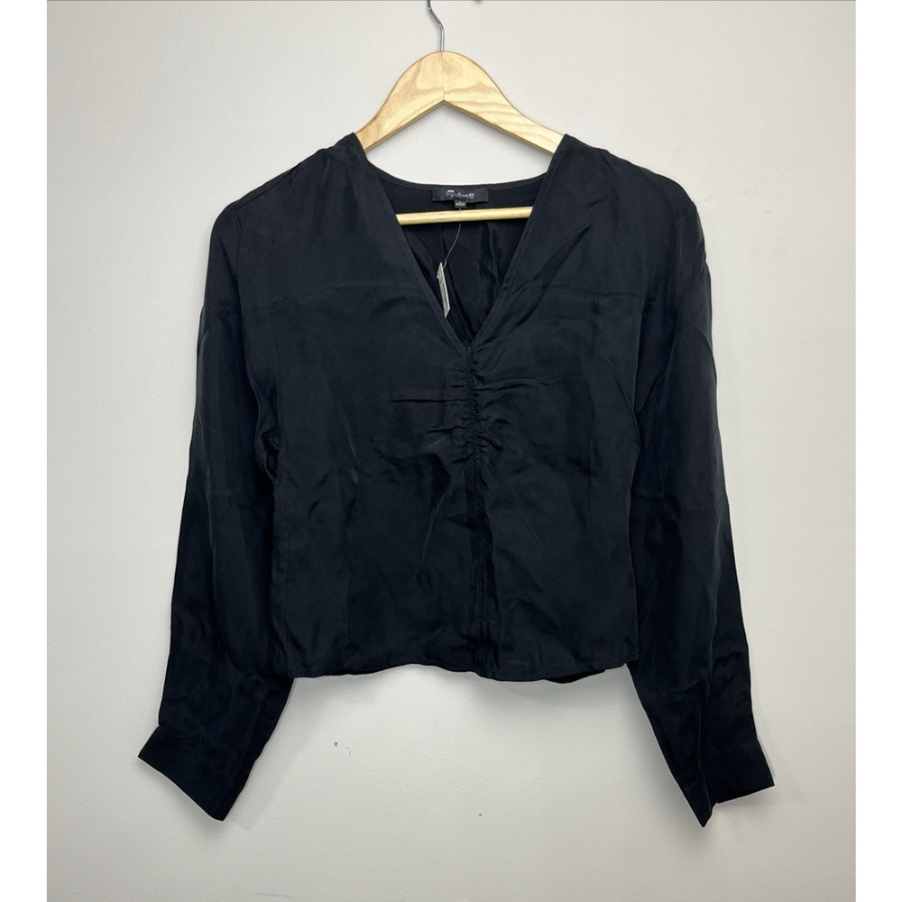 Madewell Brushed Ruched V Neck Top Blouse Womens 2 Cupro Blend Flowy Feminine